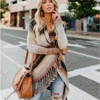 Cream fringe detail cozy knitwear