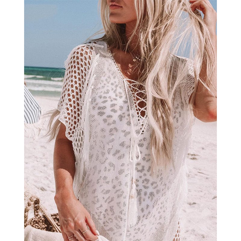 Crochet tassel swimwear cover dress