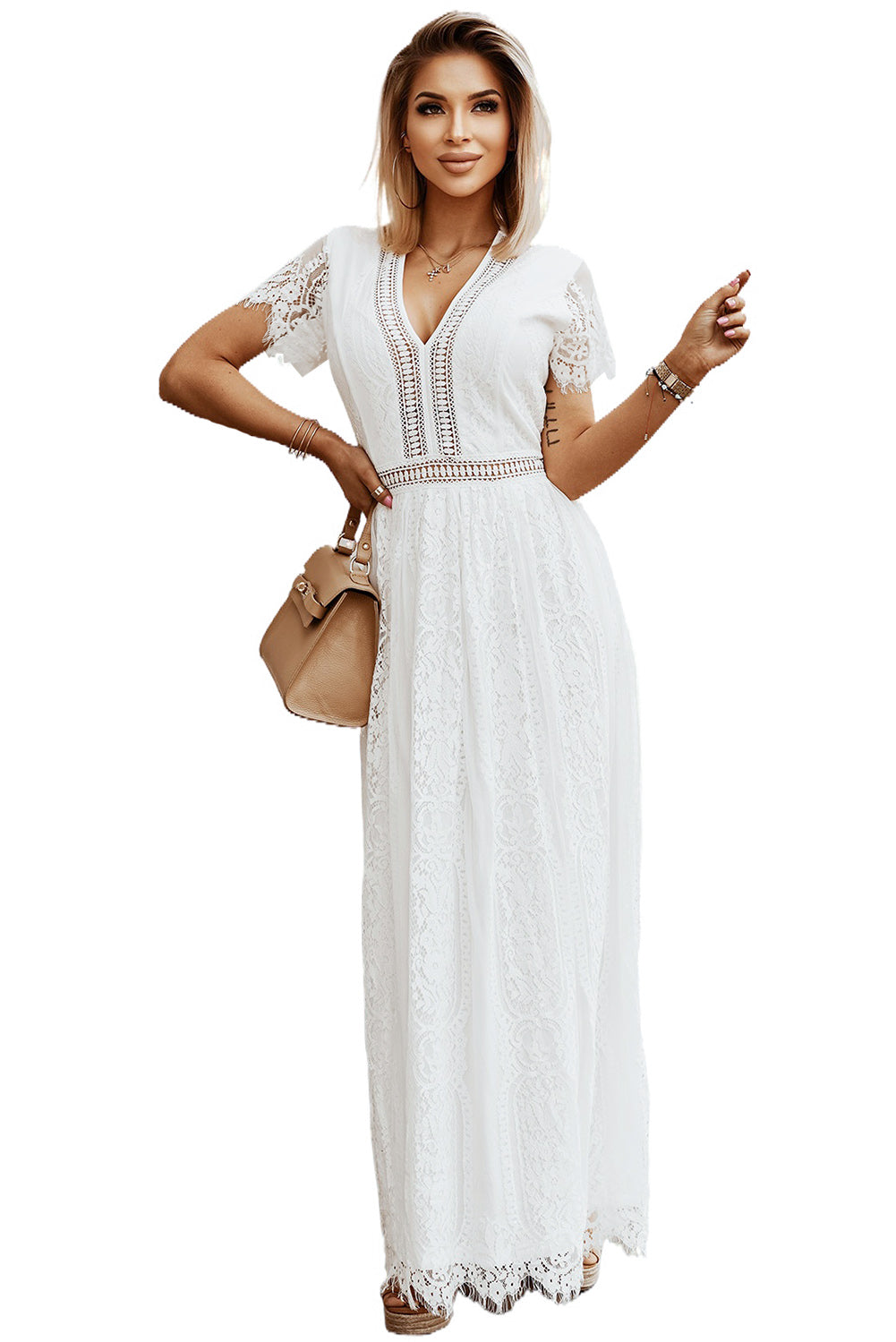 Elegant boho lace dress styled