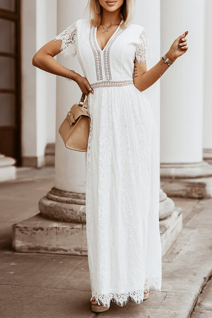 Elegant White Lace Maxi Dress
