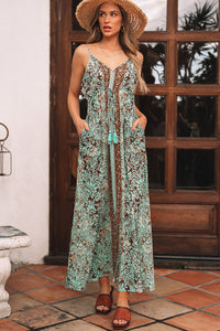 Emerald boho maxi dress detail