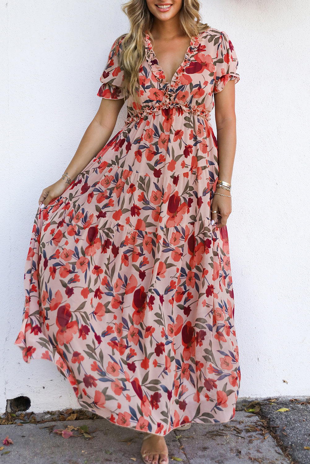Feminine bohemian long dress close-up