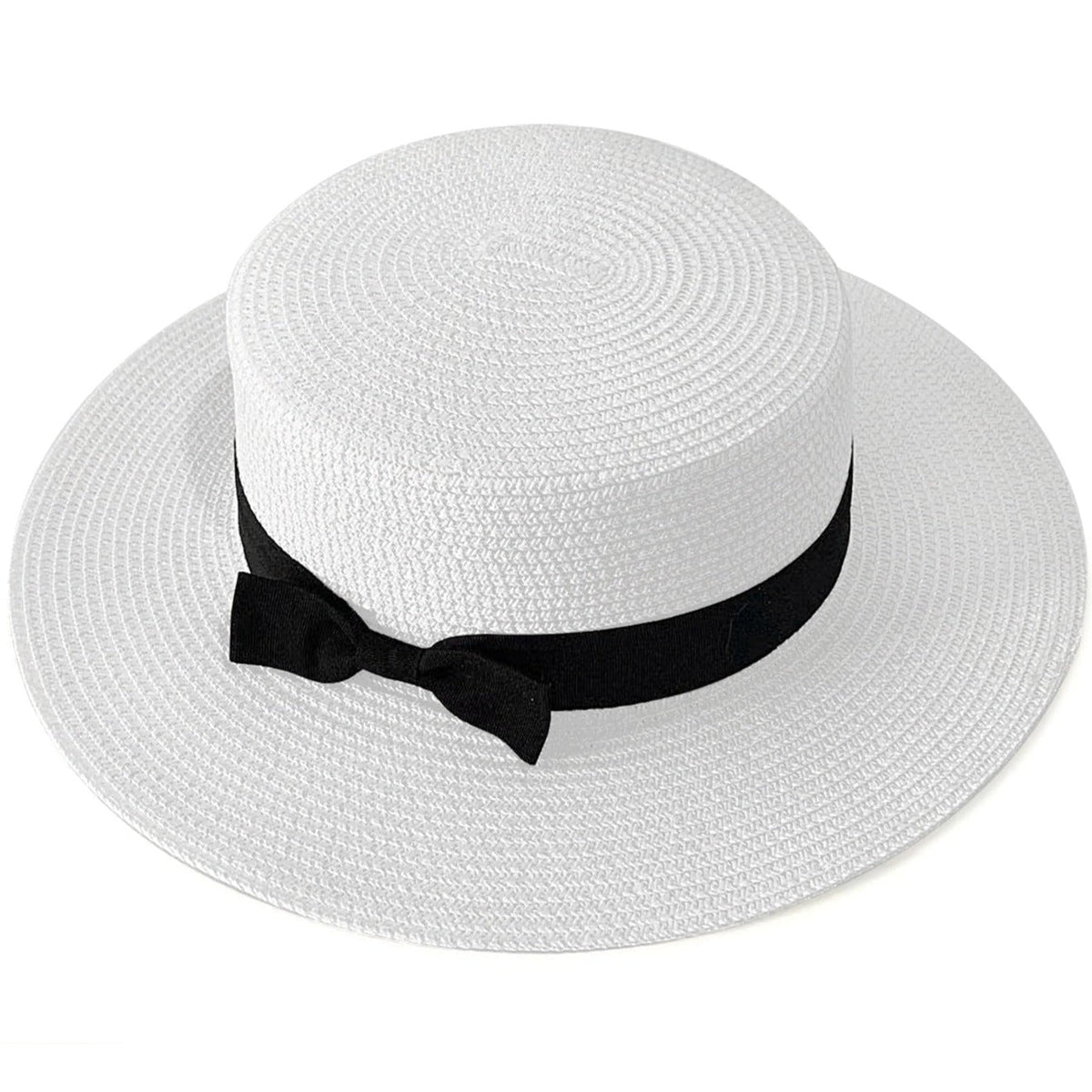 Flat-brim natural straw bohemian hat