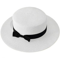 Flat-brim natural straw bohemian hat