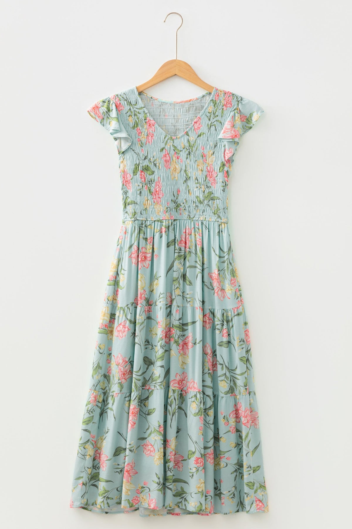 Floral print tiered long dress