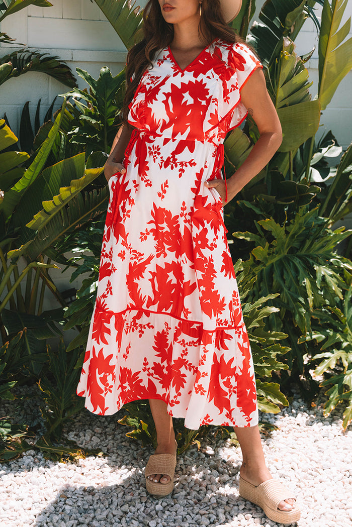Floral Ruffle Sleeve Maxi Dress