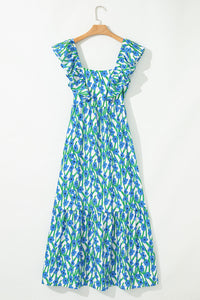 Floral tiered skirt dress closeup