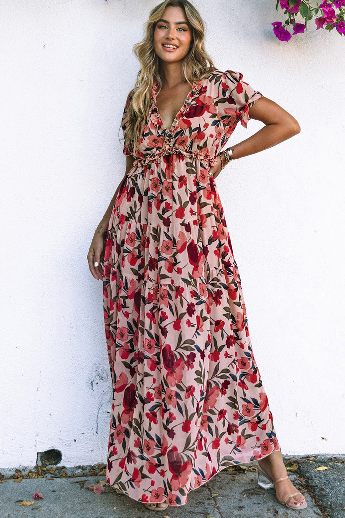 Floral V Neck Maxi Dress