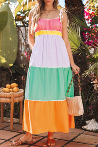 Flowing colorblock maxi beach dress