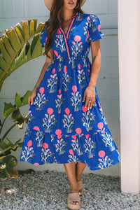 Flowy blue floral garden dress