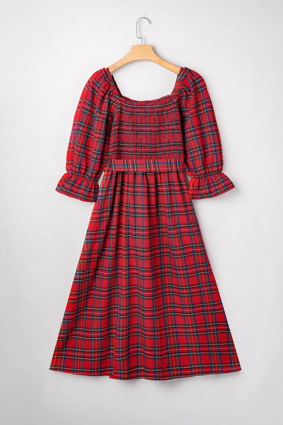 Flowy Bohemian Plaid Midi Dress