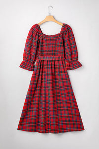 Flowy Bohemian Plaid Midi Dress