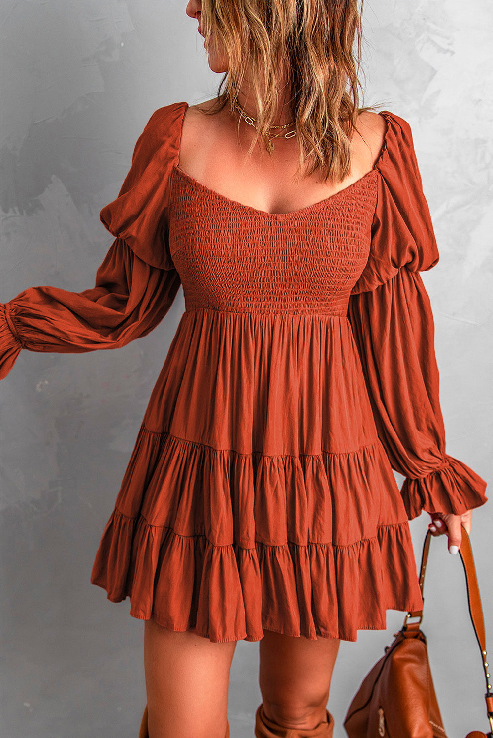 Flowy Bohemian Ruffle Dress Brown