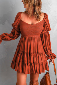 Flowy Bohemian Ruffle Dress Brown