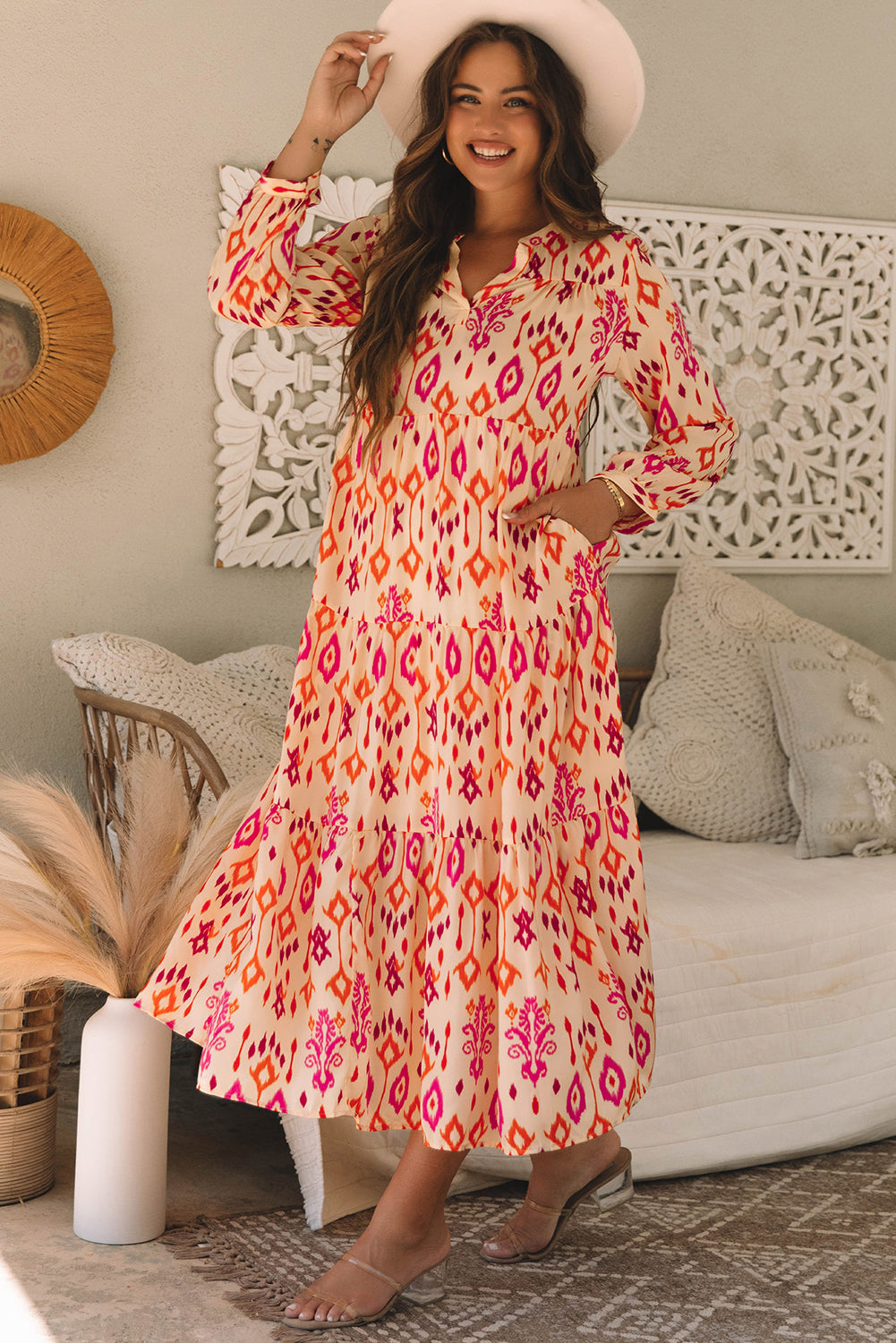 Flowy boho print long dress