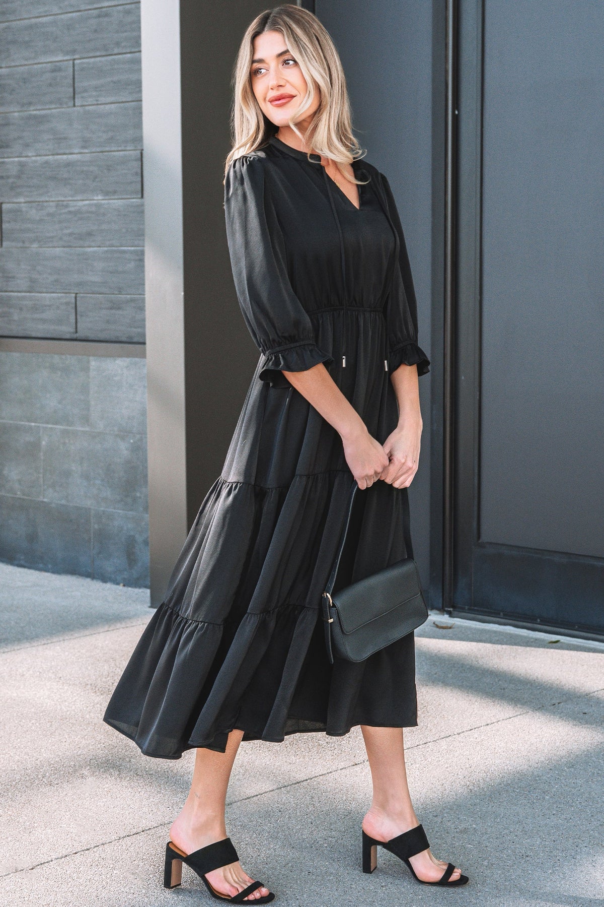Flowy bracelet sleeve boho dress