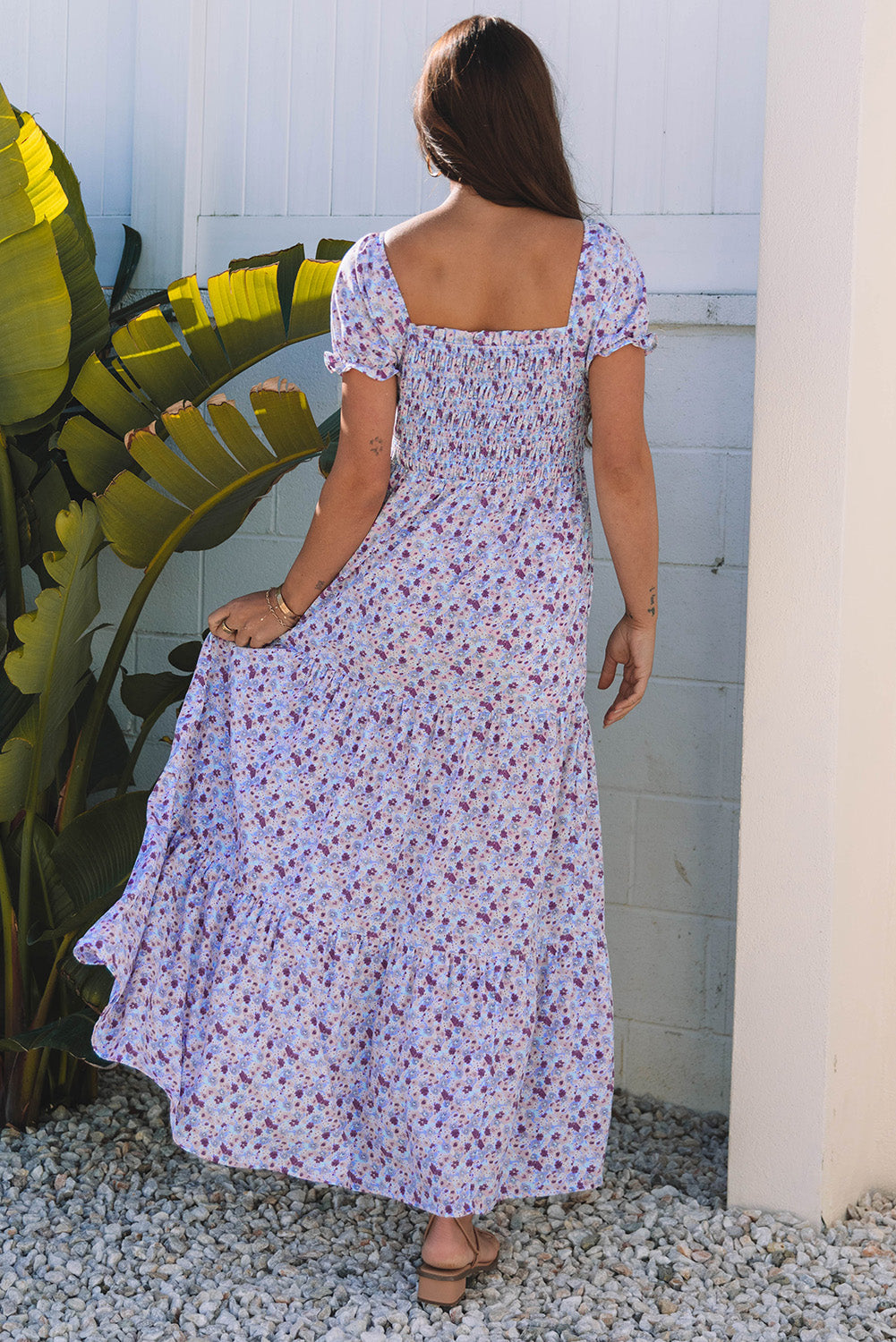 Flowy bubble sleeve boho dress