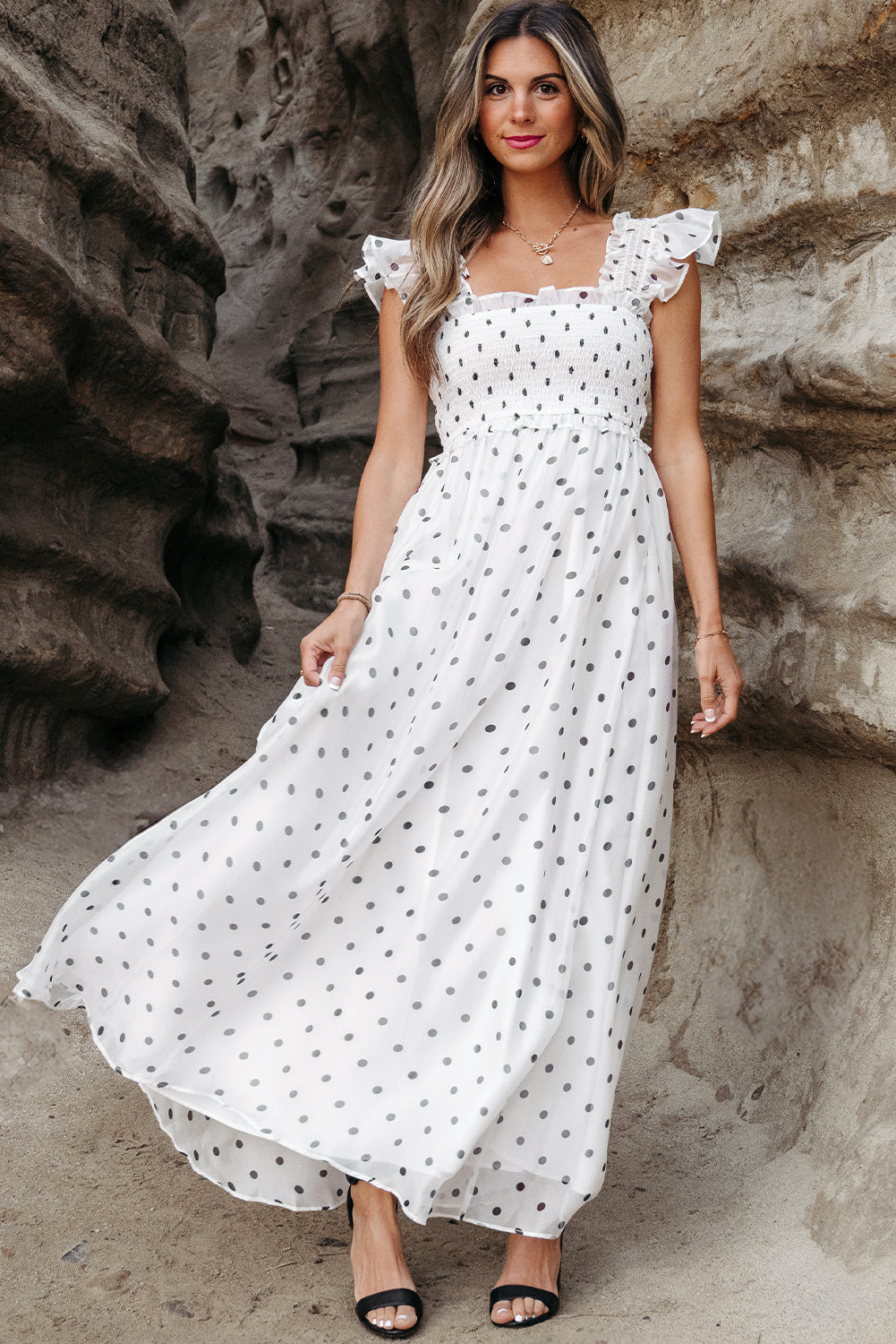 Flowy dot print beach dress