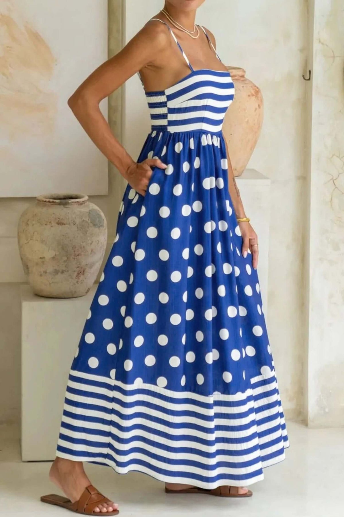 Flowy Dotted Maxi Beach Dress