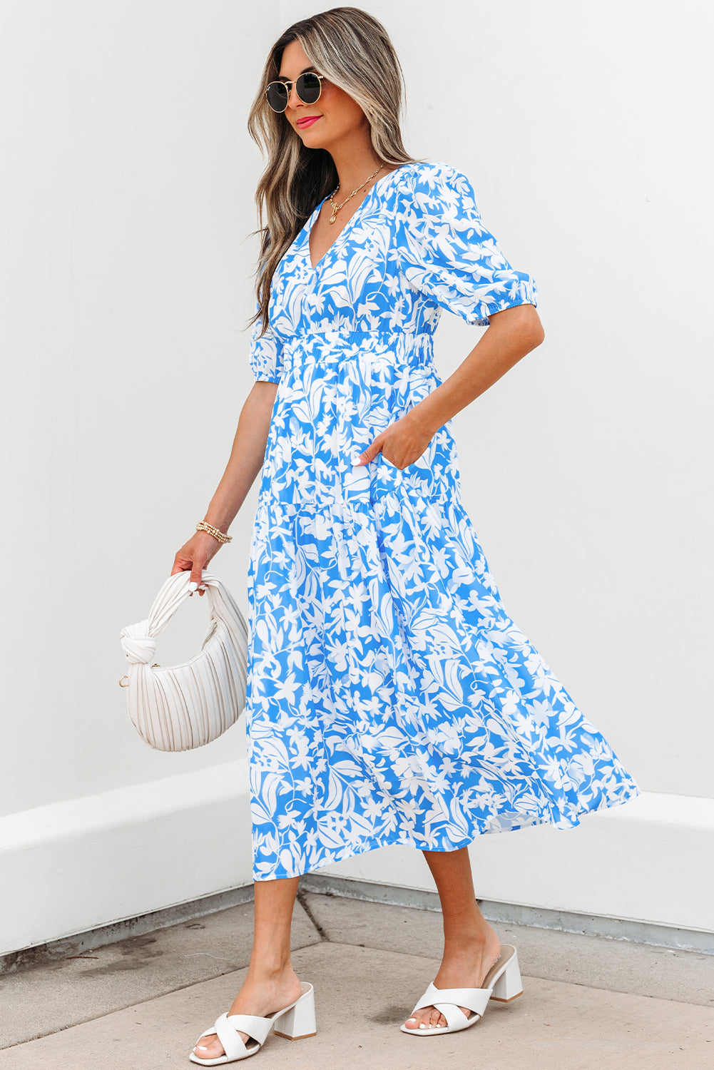 Flowy floral dress side view