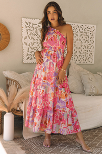 Flowy one shoulder beach gown
