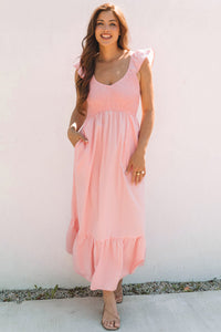 Flowy ruffle dress close-up fabric
