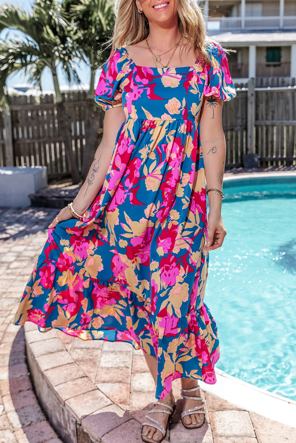 Flowy Square Neck Boho Dress