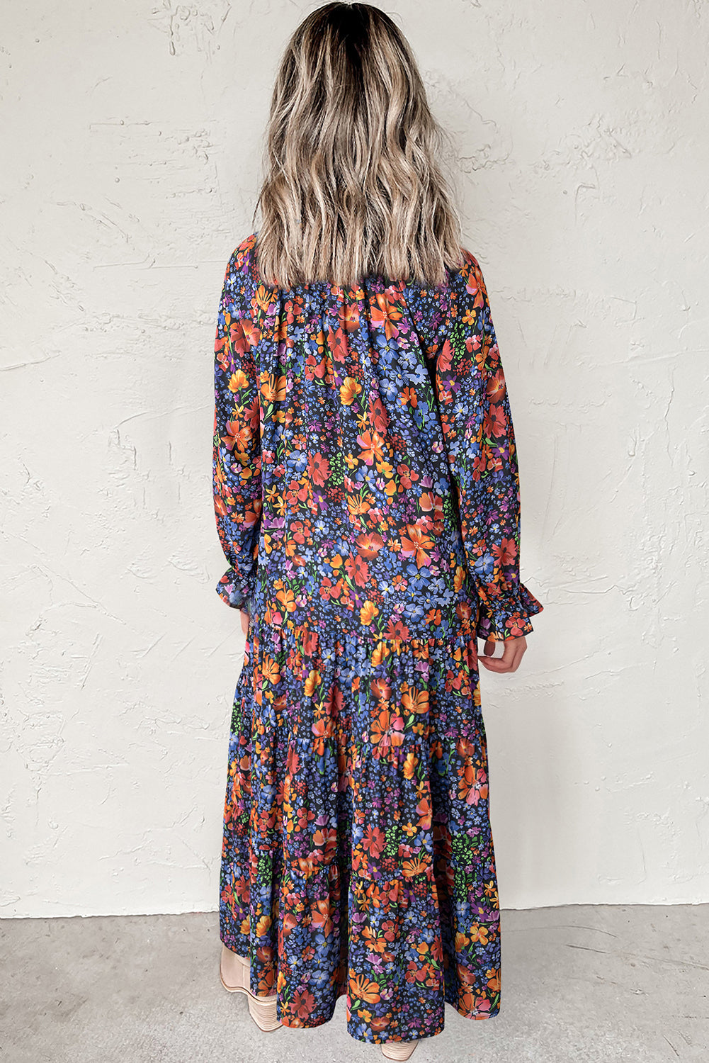 Flowy tiered boho dress closeup