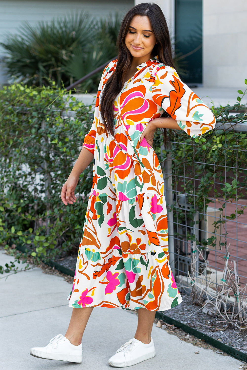 Flowy V neck boho dress