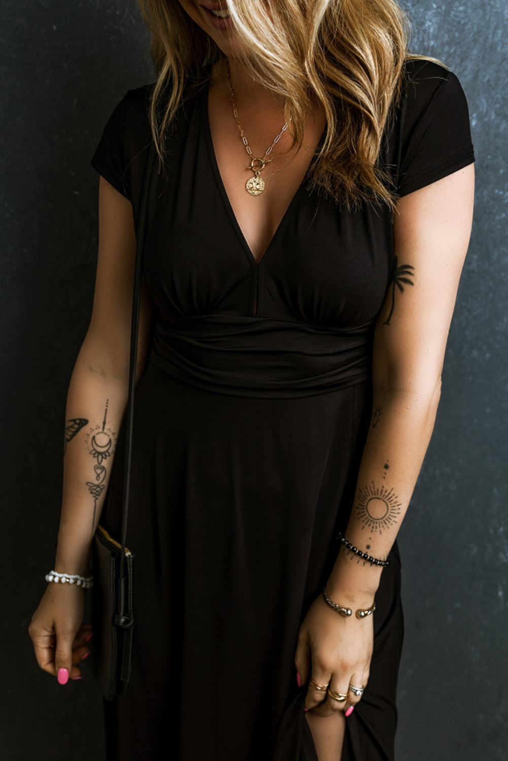 Flowy V Neck Boho Dress