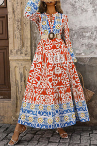 Geometric pattern bohemian floor-length dress