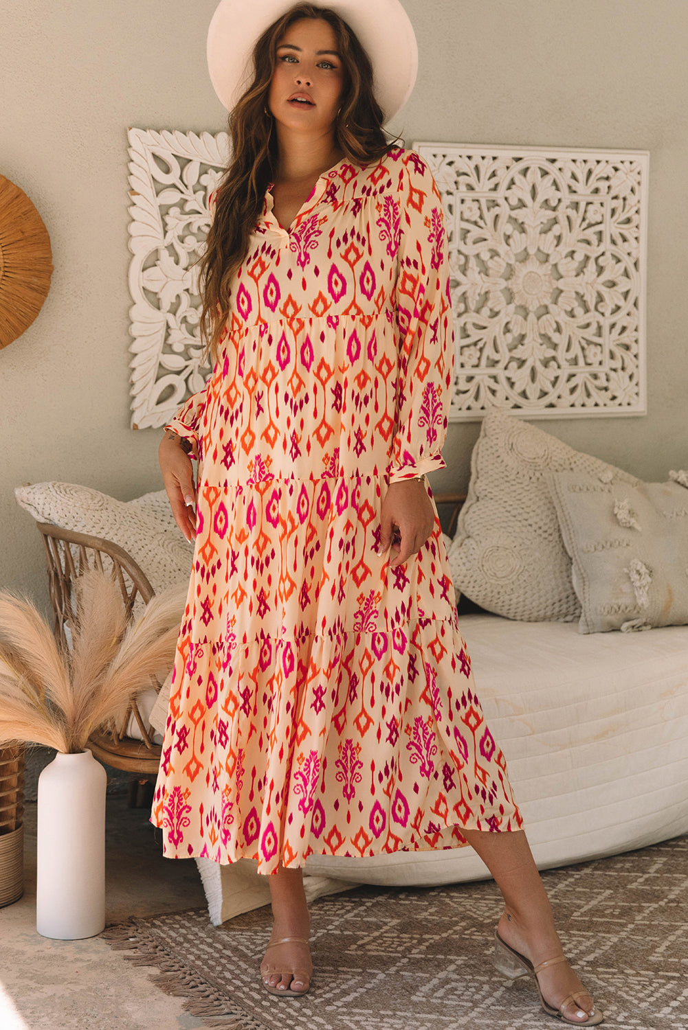Geometric pattern summer maxi dress