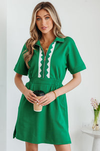 Green Boho Short Sleeve Mini Dress