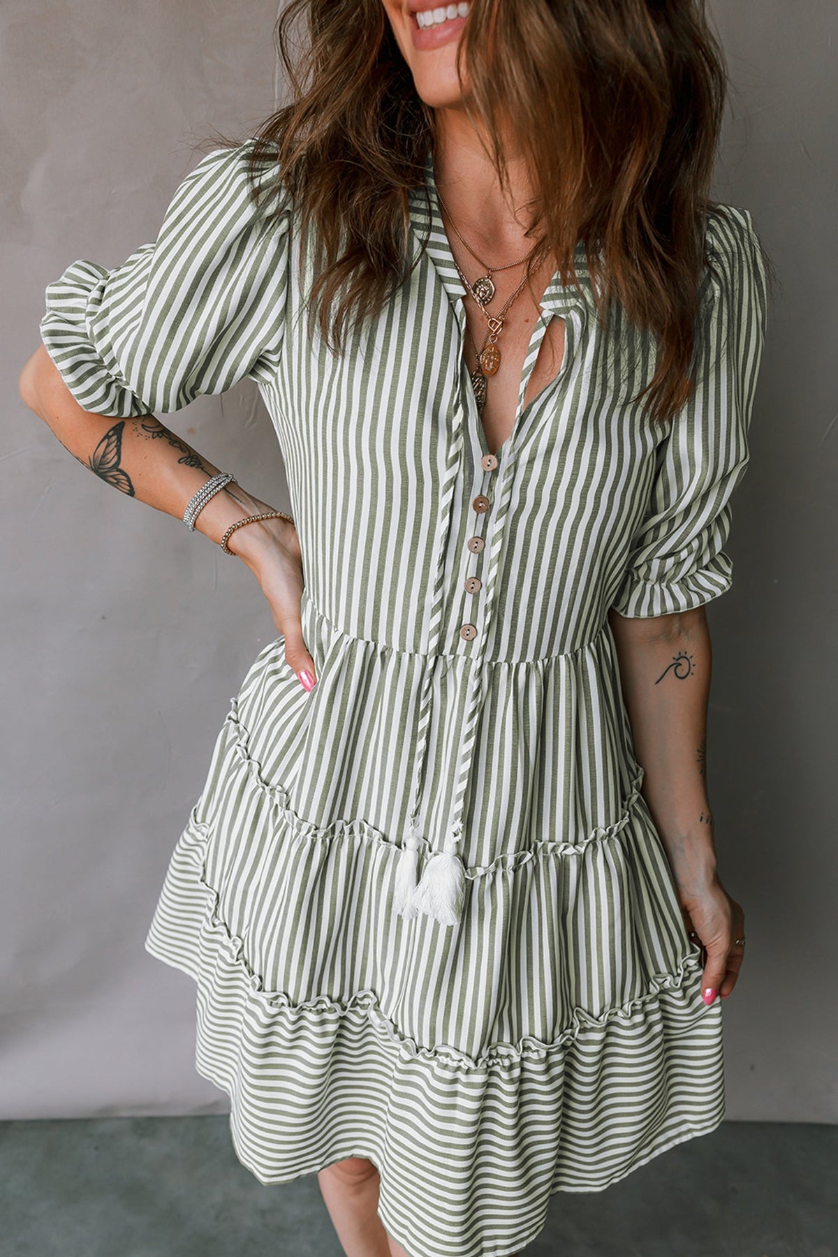 Green Boho Stripe Mini Dress
