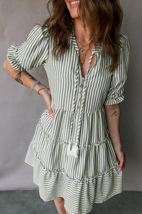 Green Boho Stripe Mini Dress