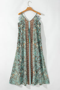 Green cotton backless festival dress