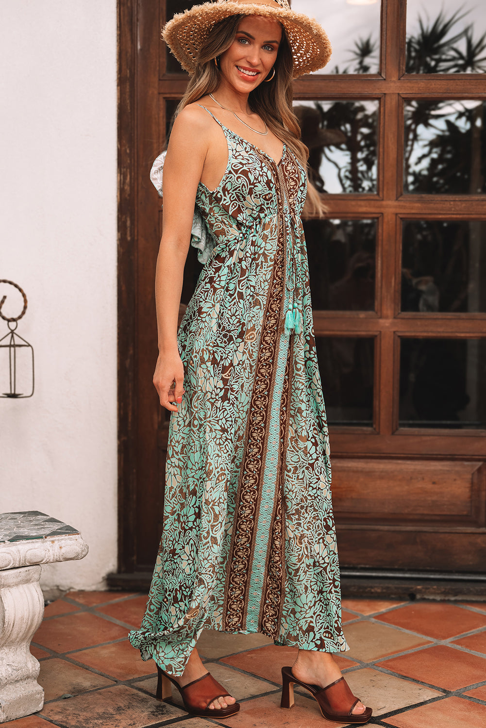 Green sleeveless long beach dress