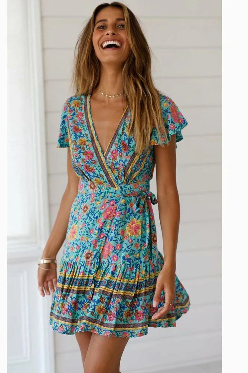 green floral mini dress