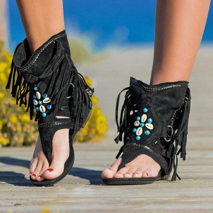 Handcrafted colorful boho ankle sandals