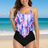 High-waist ruffle bikini coral