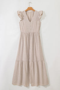 Khaki Boho Tiered Maxi Skirt Dress