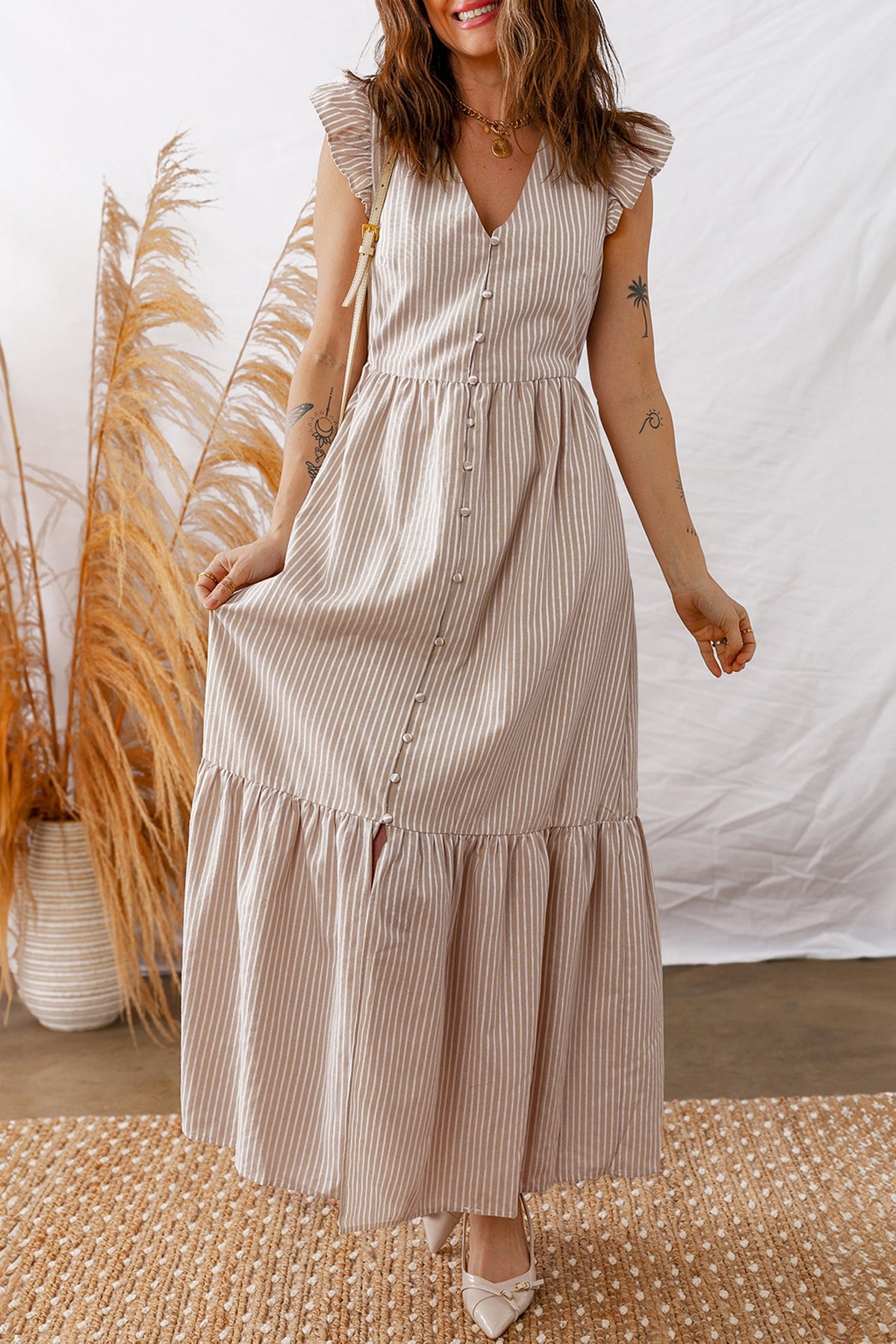 Khaki Loose Fit Boho Dress