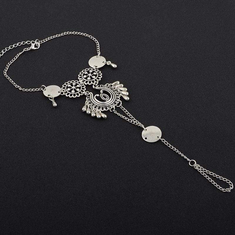 Layered boho anklet silver chain