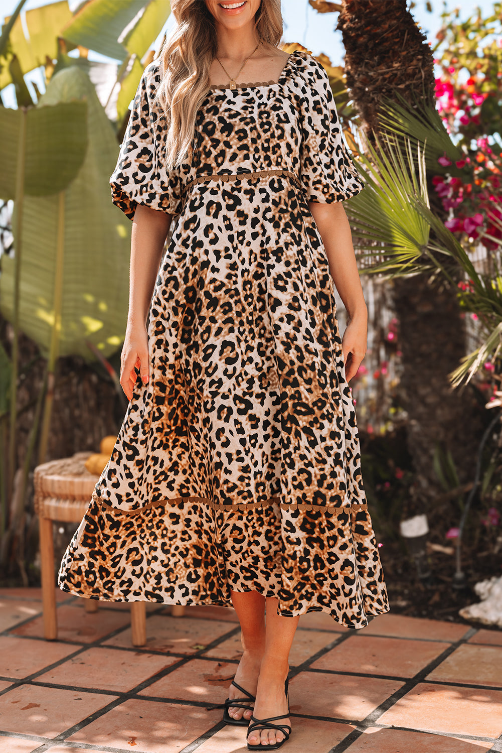 Leopard Maxi Dress With Sleeves