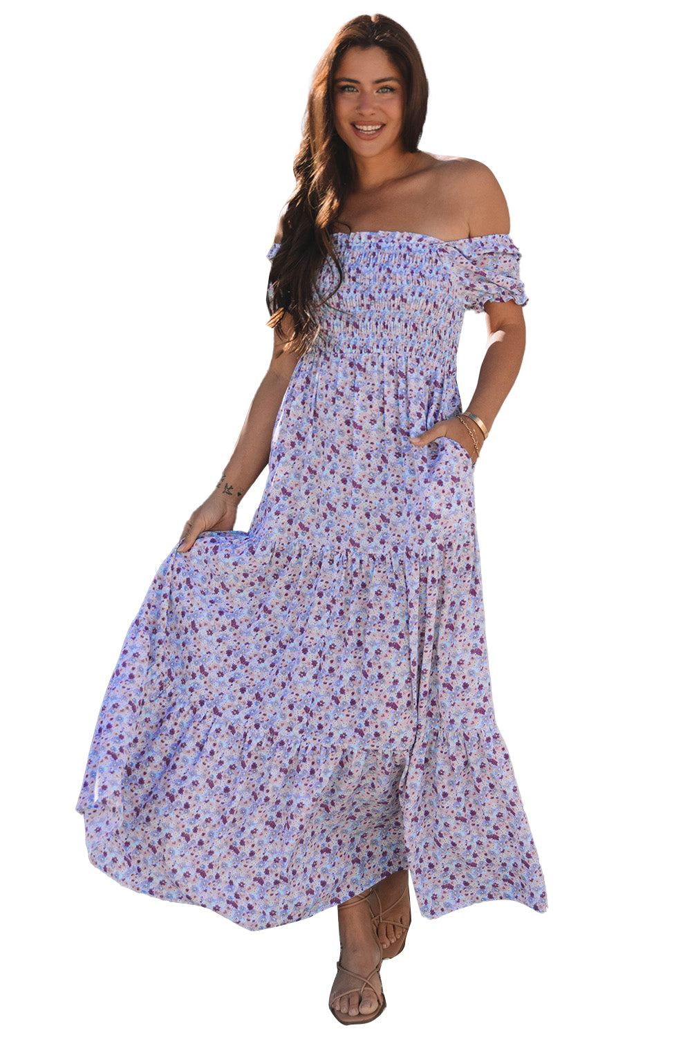 Lightweight floral maxi dress back