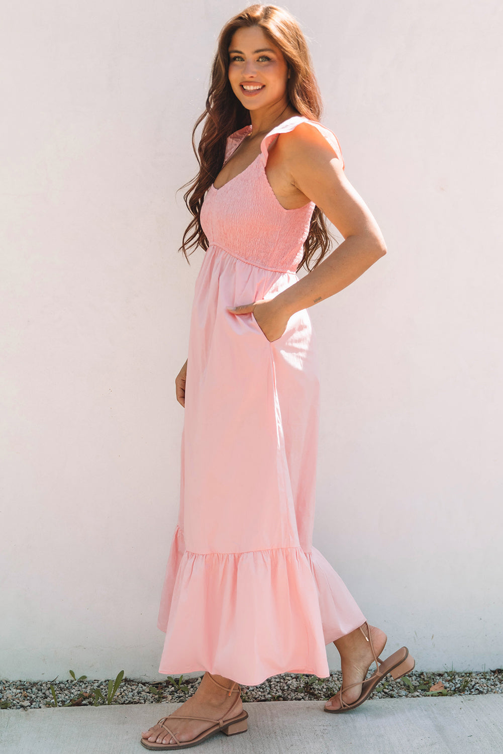 Lightweight pink bohemian dress back