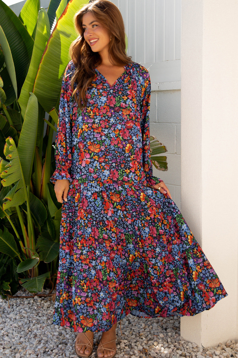 Long bohemian dress tiered skirt