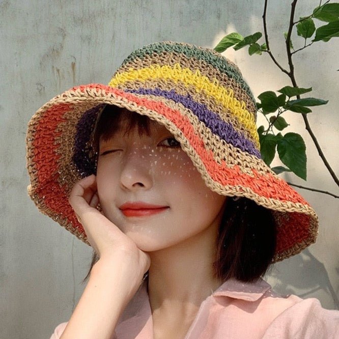 Natural beige bohemian sun hat