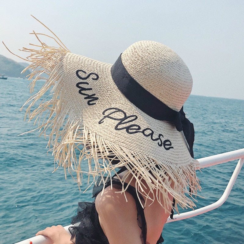 Natural beige bohemian sun hat