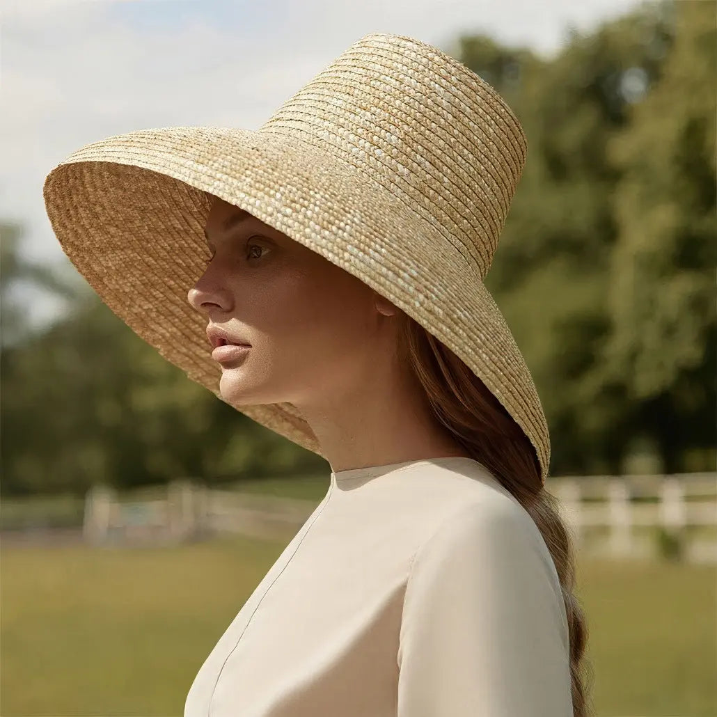 Natural beige bohemian wide-brim straw